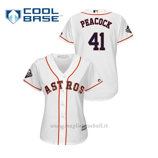 Maglia Baseball Donna Houston Astros 41 Brad Peacock 2019 World Series Bound Cool Base Bianco